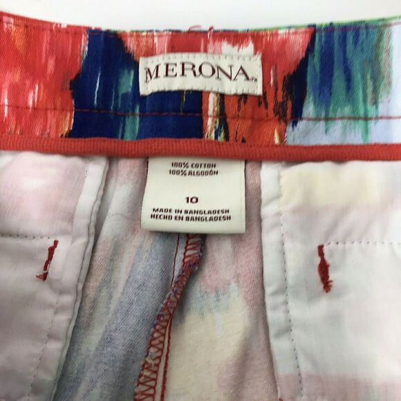 Womens Shorts Size 10  Red Blue Yellow Artsy Print Side Pockets - Picture 3 of 7